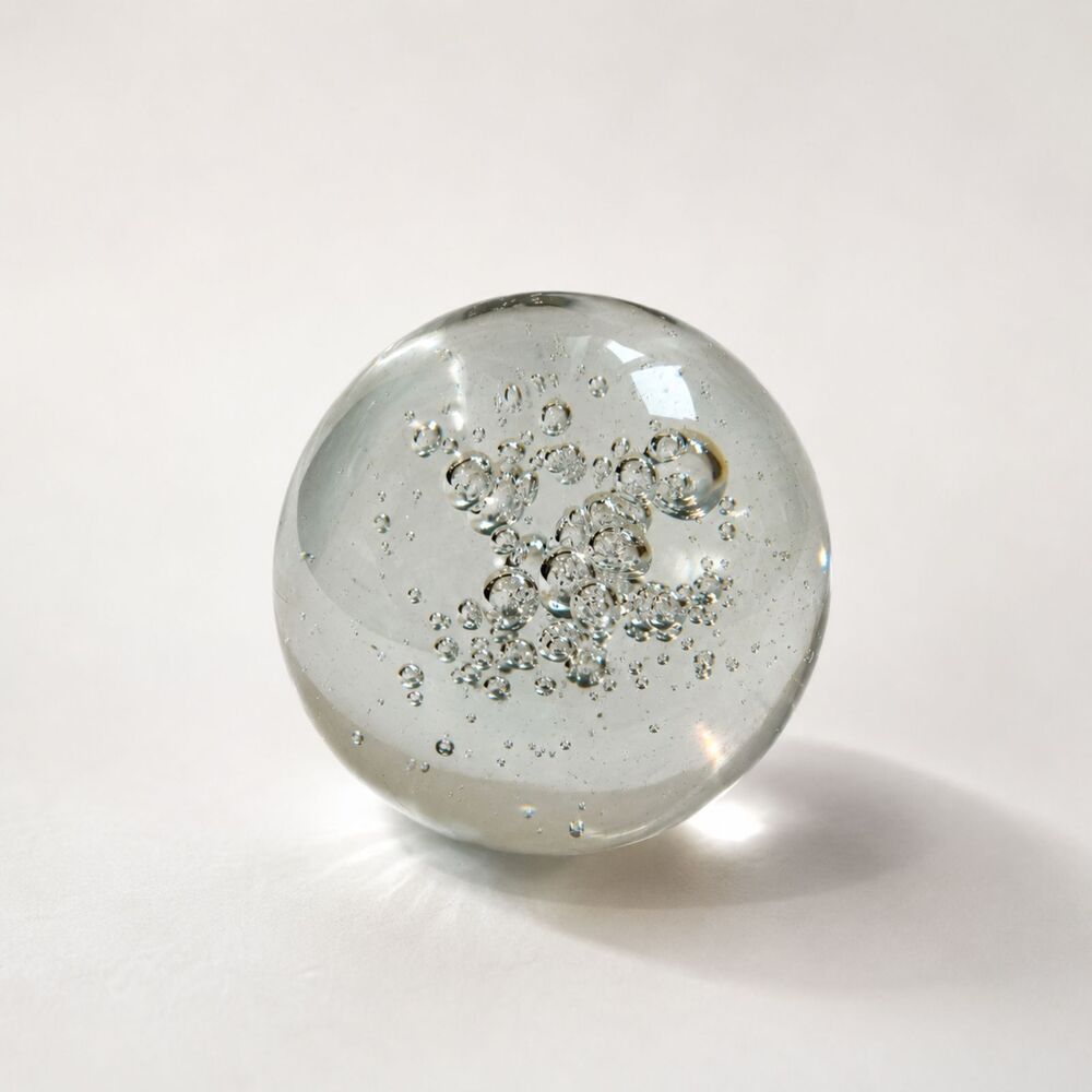 Vintage Clear Glass Bubble Paperweight, Round Art Glass Orb